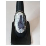 Silver white/gray Stone ring marked 925 sz8.