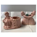 Marked vintage pink art girls pottery planters