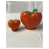 2 unmarked heart-shaped ceramic vases