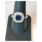 Silver blue /clear Stone ring marked 925  sz 8.