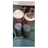 Tupperware salt and pepper shaker and green glass