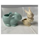 Pair of vintage ceramic bunny rabbit planters