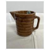 Unmarked vintage brown stoneware pitcher 5-in
