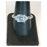 Silver ring light blue stone marked 925 size 9.