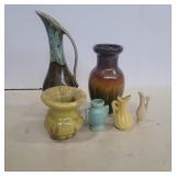 6 assorted pottery vases various sizes