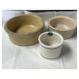 Roseville and unmarked stoneware crock bowls