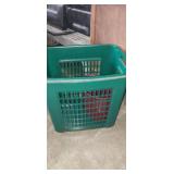 Laundry hamper and plastic bathroom trash can