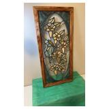 Antique stained glass wooden frame wall decor