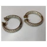 Gold tone silver hoop ring earrings clear Stone