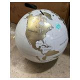 Metal German Globe coin bank, some dents, 9-10"