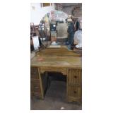 Vanity desk with round mirror