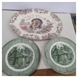 1 brown and white turkey transfer ware platter
