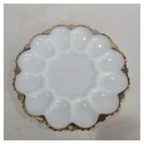 White glass with gold trim egg plate 9.5in