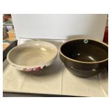2 stoneware crock mixing bowls some chips on