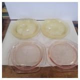 4 divided plates yellow depression and 2 pink