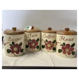 Stoneware canister set with wooden lids 1978