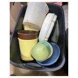Tote full of various vintage Tupperware