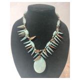 Blue aqua acrylic leaf bead necklace