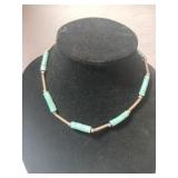 Silver N turquoise necklace marked Sterling.   R