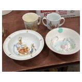 Vintage Peter Rabbit nursery ware, one cup has