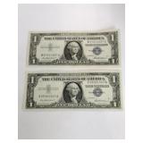 2 1957 Blue seal silver certificates $1