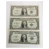 3 1934 Blue seal silver certificates $1