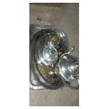 Silver plated tea set, serving trays and napkin