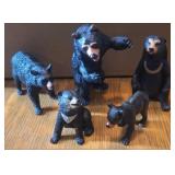 5pc rubber set of black bear statues. Tallest is