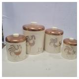 Ransburg white metal rooster canister set with