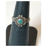 Silver turquoise ring marked 925  size 5.5 .075oz