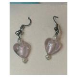 Pink glass beads freshwater pearls Silver hook
