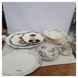 Assorted serving platters, plates and tea cup