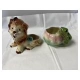 2 vintage ceramic lion and frog planters