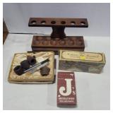 Wood pipe in box, pipe stand, just rolling papers
