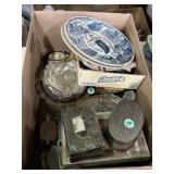 Old tins, depression glass, porcelain, and more