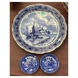 large Delft Blue wall plate and 2 smaller
