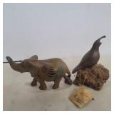 Nuthatch quail and hand carved muhuhu wood