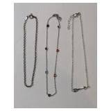 3 silver anklet bracelets marked 925.  .200oz