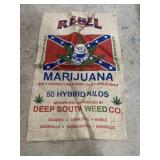 Rebel brand marijuana burlap sack