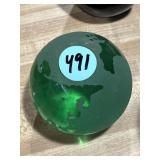 frosted green glass earth globe paperweight