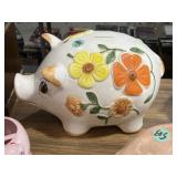 Hand painted vintage ceramic piggy bank ~12x9"