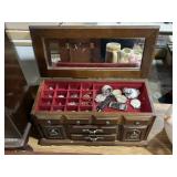 Jewelry box and contents, ~15" wide