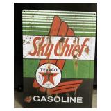 Sky Chief Texaco gasoline embossed metal sign 12