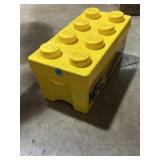 Yellow Lego tub with Legos