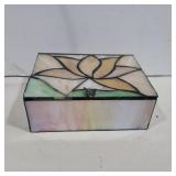 Stained glass box with flower 7inx5inx3in