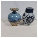 Signed stoneware oil lamp and Williamsburg