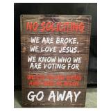 No soliciting embossed metal sign 12 x 17"