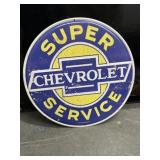 Super Chevrolet service embossed metal sign 15"