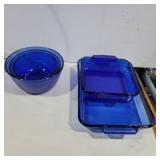 Anchor Hocking blue glass mixing bowl set, and 2