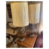 2 amber glass and brass lamps 42 inches tall